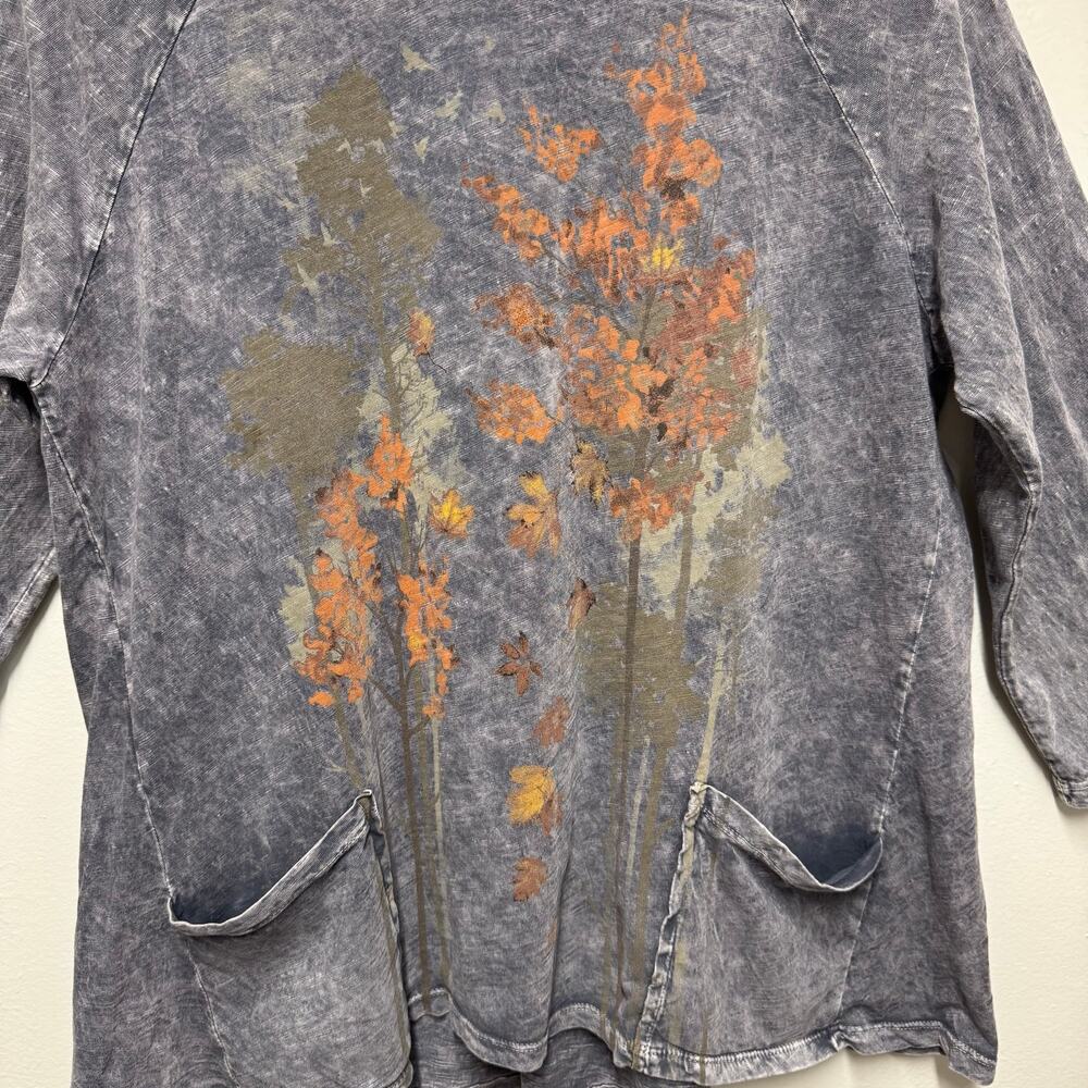 Jess & Jane M Acid Wash Floral Tunic Top Made USA Earthy Artsy Boho 90’s Cotton - Picture 4 of 13